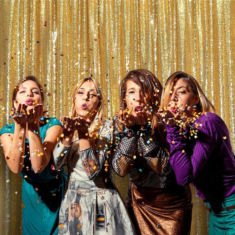 JYFLZQ Gold Sequin Backdrop Curtains 2ft x 8ft 2 Panel Glitter Photo Booth Backdrops Sparkly Photography Background Drapes for Parties Wedding Bridal Showers - Image 3